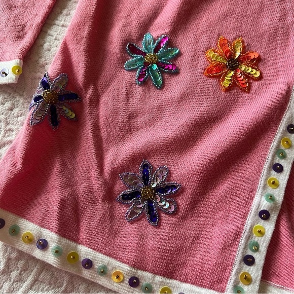 VINTAGE STORYBOOK KNITS Sequin flower daisy cardigan sweater SIZE SMALL BRATZ - Picture 8 of 13